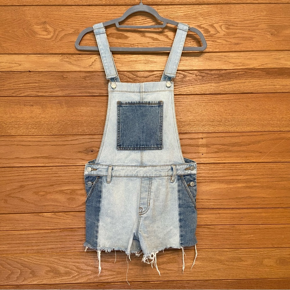 Pacsun contrast panel denim shortalls short overalls